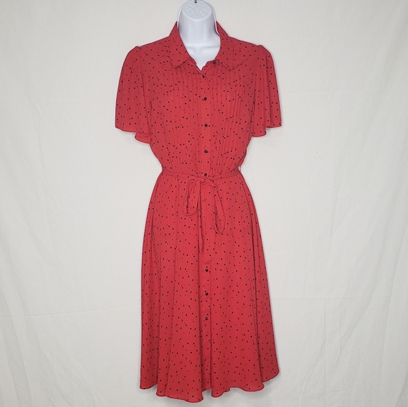 Nanette Lepore Womens Polka Dot Pintuck Button Up Dress Size 8 Old Money Classic - Picture 1 of 14